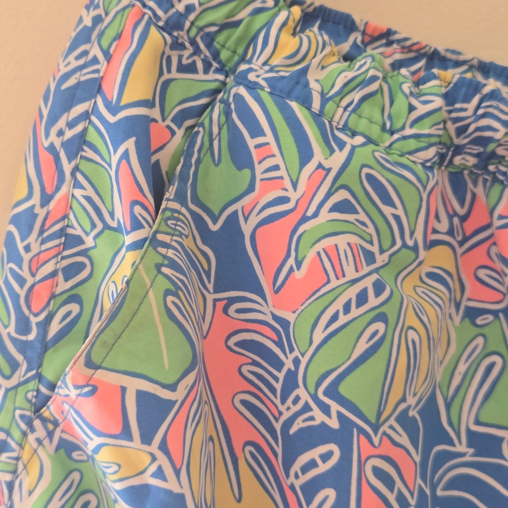 Vineyard Vines Mens Tropical Monstera Leaf Print Swim Trunks Blue Pink Green XL - Picture 3 of 9